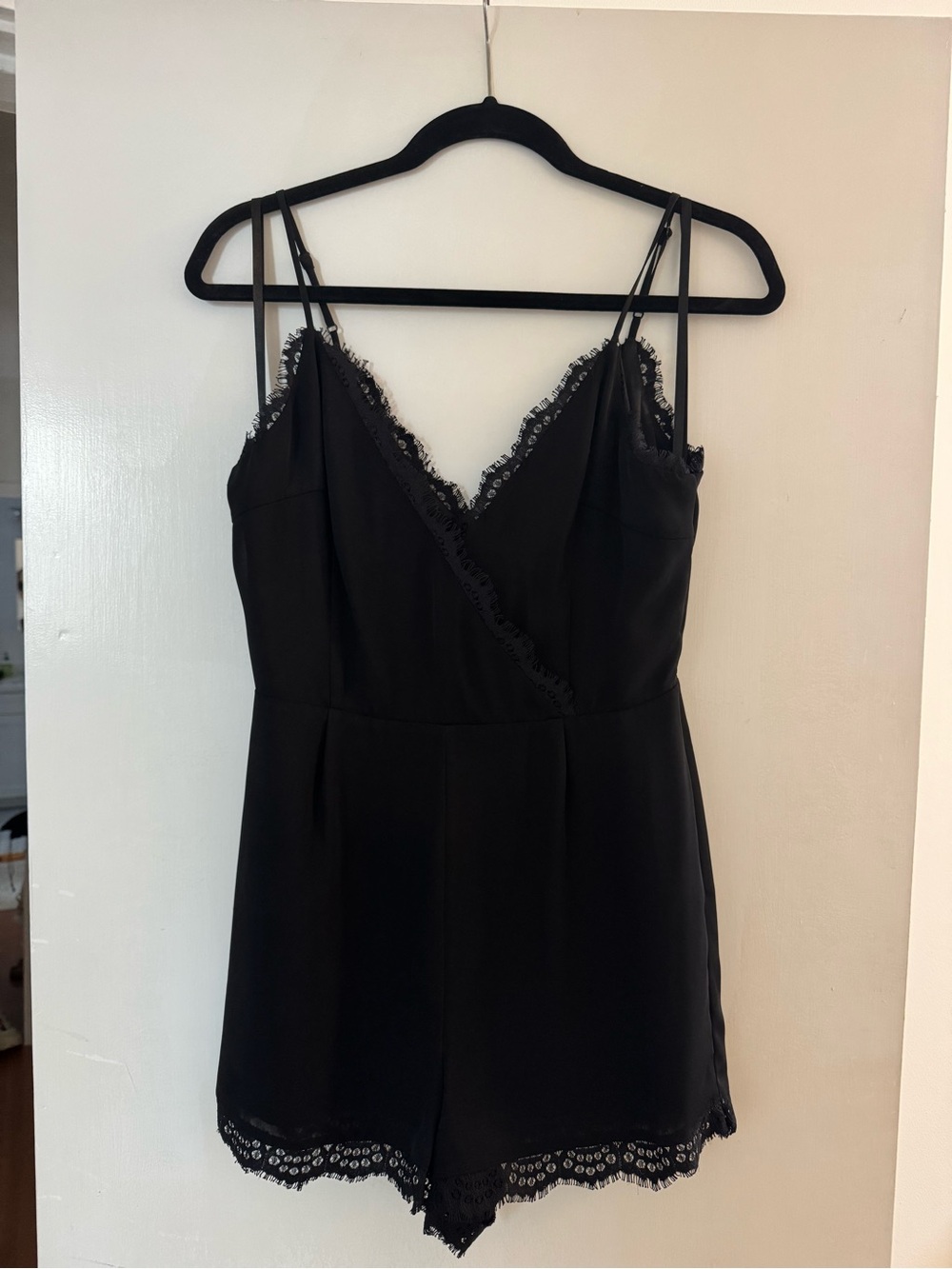 Black Lace-Trim Romper
